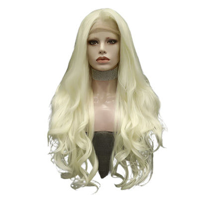 Platinum Blonde Long Synthetic Lace Front Crossdressing Wig
