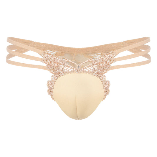 Butterfly Embroidery T-Back Briefs – Crossdresser G-String with Contour Pouch