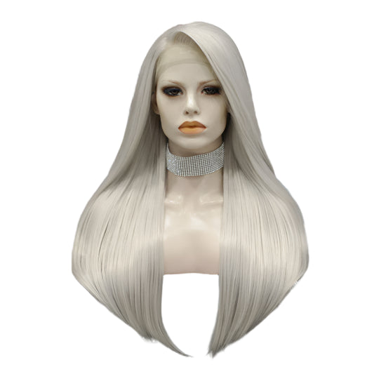 Silver Grey Long Synthetic Lace Front Crossdressing Wig