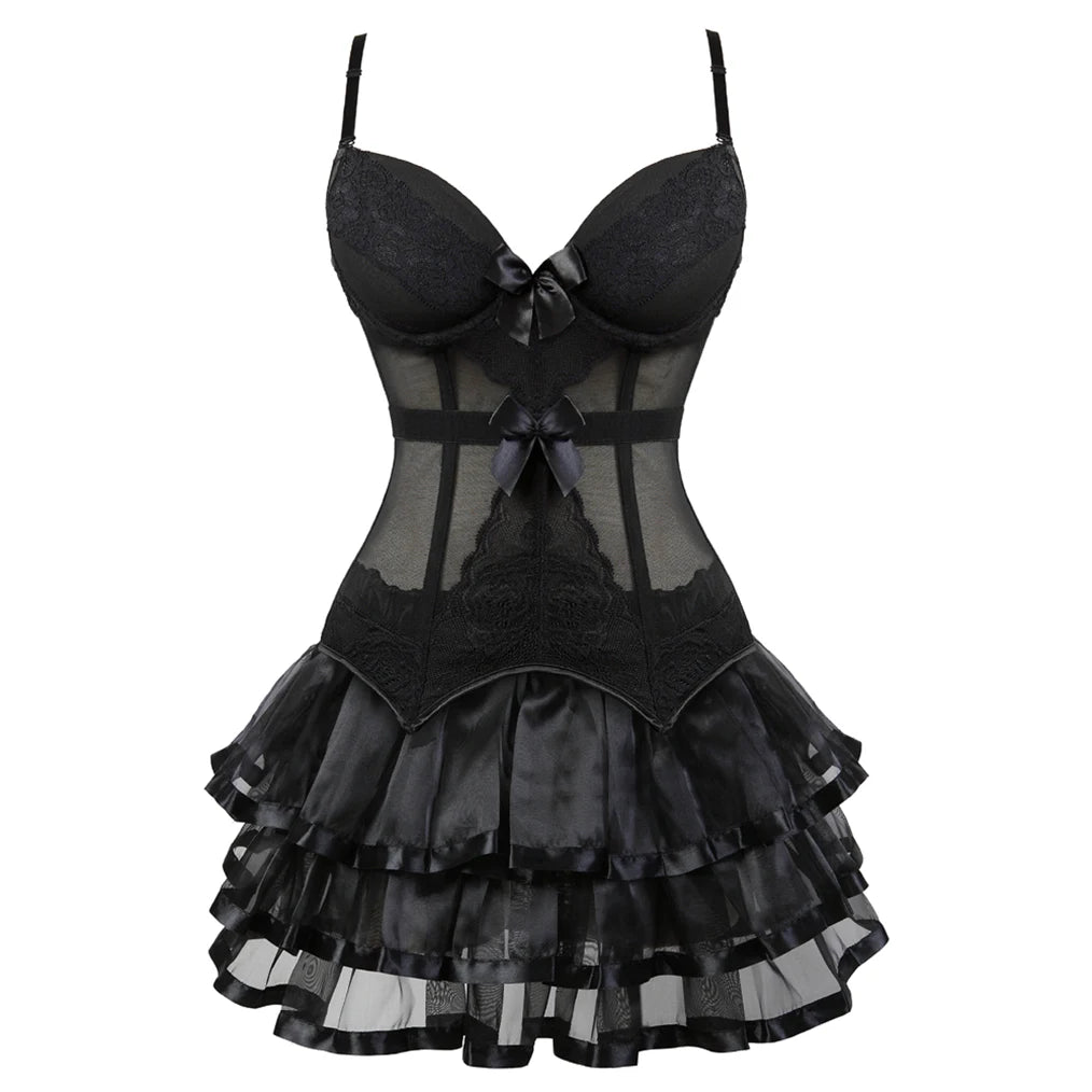 Corset Lingerie Dress with Garters – Two-Piece Set