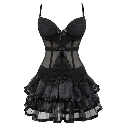 Corset Lingerie Dress with Garters – Two-Piece Set