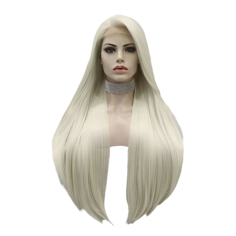 Platinum Blonde Wig Long Synthetic Lace Front Crossdressing Wig