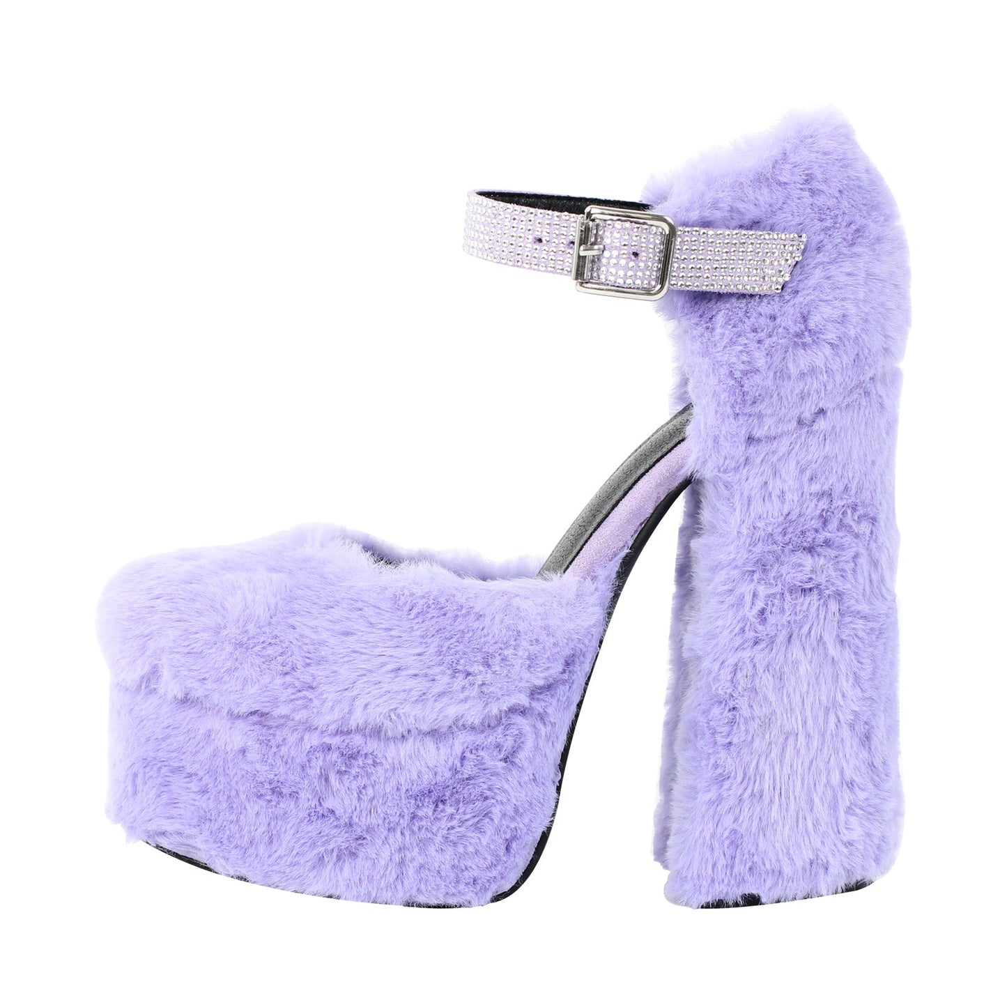 Chunky Heel Ankle Strap Fur Mary Jane Crossdressing Pumps