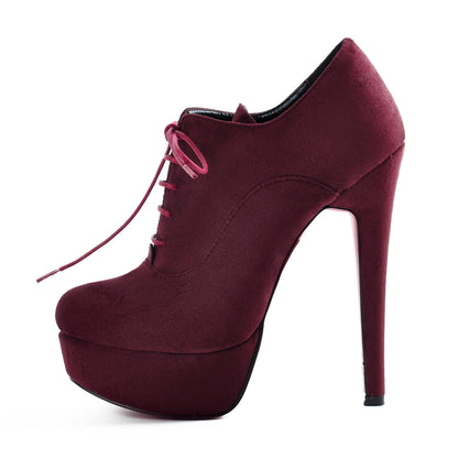 Platform Lace-up High Heels Suede Crossdressing Ankle Boots