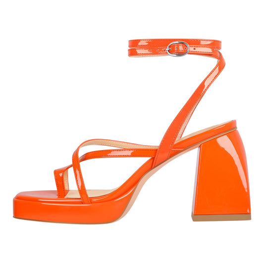 Chunky Mid Heel Criss Cross Platform Crossdressing Sandals